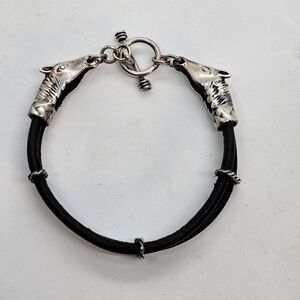 Leather And Sterling Horse Head Toggle Bracelet
